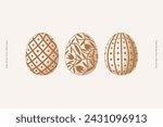 Set of Easter eggs with various ornaments, vector illustration. Festive eggs painted with floral and geometric patterns. Design element for spring religious holiday.