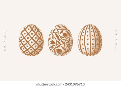 Set of Easter eggs with various ornaments, vector illustration. Festive eggs painted with floral and geometric patterns. Design element for spring religious holiday.