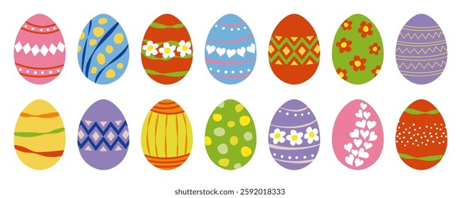 Set of Easter eggs. Vector clipart design elements in flat hand drawn style.