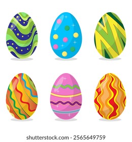 Set of Easter eggs. Vector illustration in flat style. Isolated on white background.