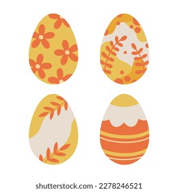 Está decorado con huevos de Pascua. Vector ambientado con huevos de Pascua pintados de naranja. Huevos de Pascua decorados con hojas y flores.