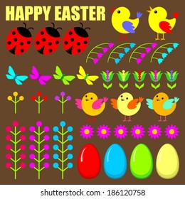 Set of easter eggs,animals and flowers. vector