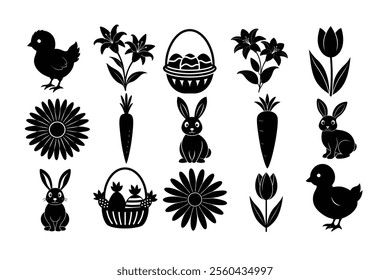 set of Easter element bundle vector illustration  