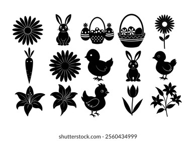 set of Easter element bundle vector illustration  