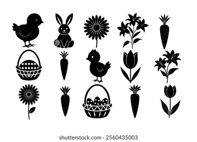 set of Easter element bundle vector illustration  