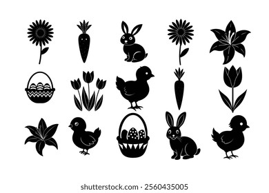 set of Easter element bundle vector illustration  