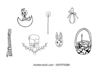 Set of easter elements by hand drawn, isolated on white