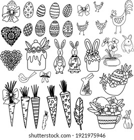 set of Easter elements in doodle