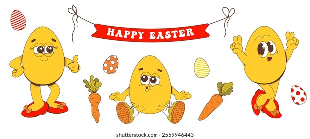 A set of Easter elements egg, carrot, inscription. Happy Easter. An Easter character.