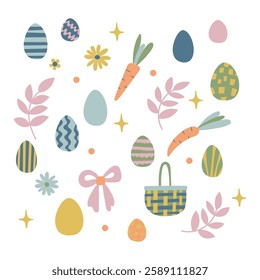 Set of Easter elements. Good for posters, postcards, stickers, banners and scrapbooking.