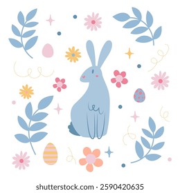 Set of Easter elements. Good for posters, postcards, stickers, banners and scrapbooking.