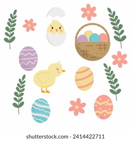 set of easter elements, set of Easter sticker, easter icons 