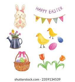 Set of Easter elements watercolor vector illustration