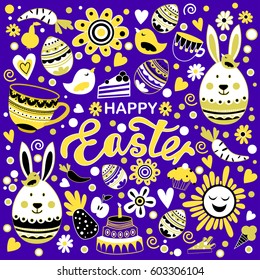   set of  EASTER elleements. Happy easter card, vector rabbit. Easter background