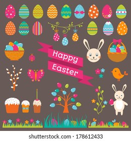 Set of Easter flat elements. Vector illustration.