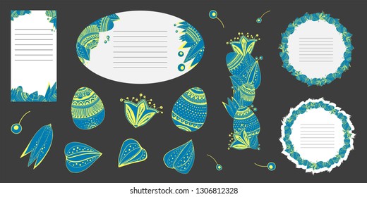 Set of Easter gift tags, scrapbooking elements, labels lettering Vector illustration EPS10