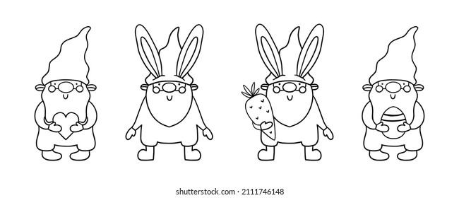 Set of easter gnomes in beautiful style. Vector drawing. Vector set.