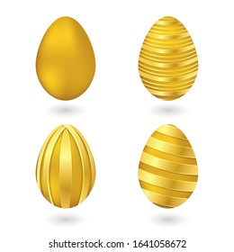 Set of Easter golden eggs with different texture on a white background. Vector design can use for element holiday event