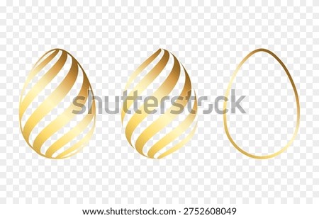 Set of Easter golden eggs. Golden egg PNG. Easter decoration.