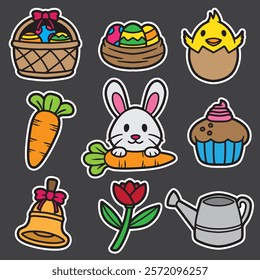 set of easter good for sticker, print design, element design, etc