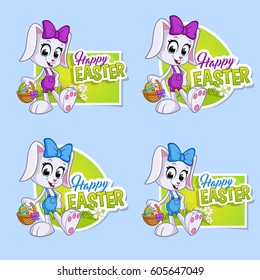 Set easter greeting card with a cute bunny