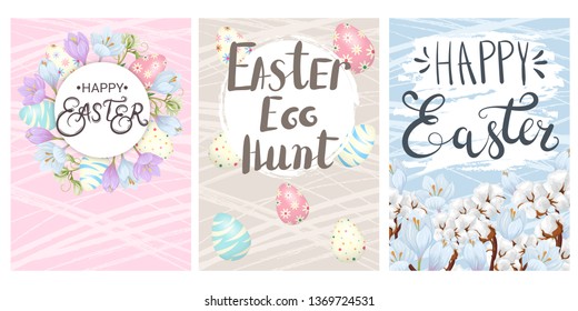 Set of Easter Greeting Cards. Happy Easter  and Easter  egg hunt