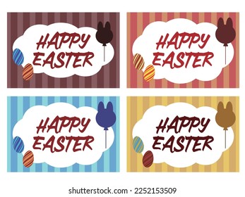A set of Easter greeting cards with HAPPY EASTER letters and illustrations