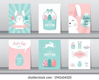 Set of Easter greeting cards,retro pattern,cute,Vector illustrations 
