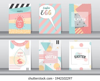 Set of Easter greeting cards,retro pattern,cute,Vector illustrations 
