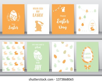 Set of Easter greeting cards,template,rabbits,eggs,cute,Vector illustrations 
