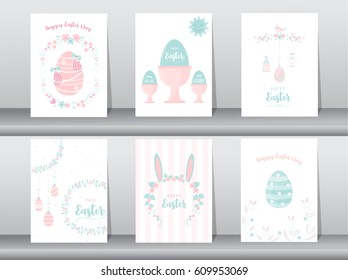 Set of Easter greeting cards,template,rabbits,eggs,Vector illustrations 