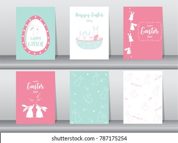 Set of Easter greeting cards,template,rabbits,eggs,Vector illustrations 