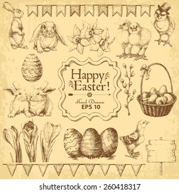 Set of Easter Hand drawn design elements