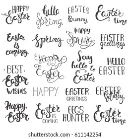 Set of Easter hand drawn lettering.  Can use for invitation, greeting card, prints and posters. Typographic design. Isolated on white 