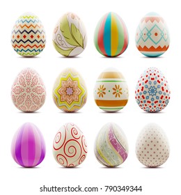 Set of Easter holiday colorful decorated eggs realistic vector illustration isolated on white background