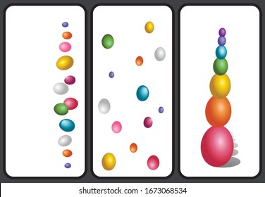 Set of Easter holiday greeting images. Vertical format suitable for smartphone. Vector Illustration