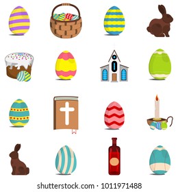 Set of Easter icon. Easter label on white Background. Cartoon style. Vector Illustration.