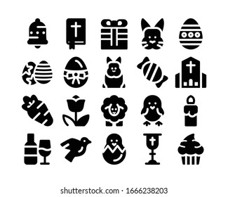 Set of easter icon theme. Bundle of decorative design element. Solid vector illustration style.
