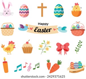 set of easter icon vector illustrations
