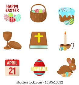 Set of Easter icons. Happy Easter on white Background. Cartoon style. Vector Illustration