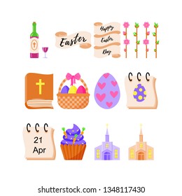 Set of Easter icons for the holiday of Easter. Vector illustration.