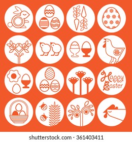 Set of easter icons on white background.
