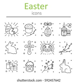 Set of Easter icons in the outline style. Vector illustration.