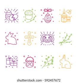 Set of Easter icons in the outline style. Vector illustration.