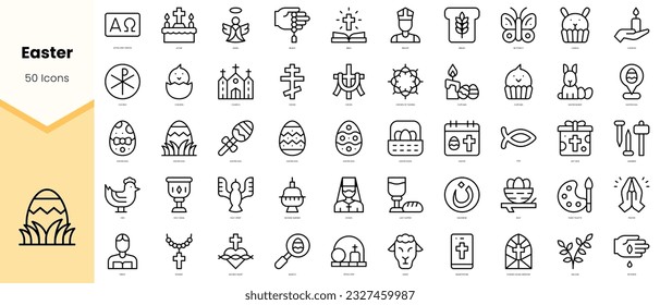 Set of easter Icons. Simple line art style icons pack. Vector illustration