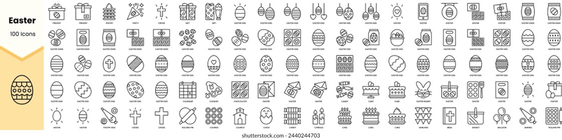 Set of easter icons. Simple line art style icons pack. Vector illustration