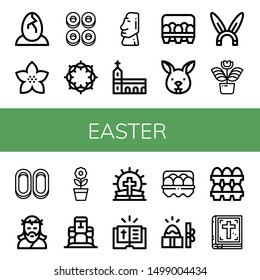 Set of easter icons such as Eggs, Flower, Cracknels, Crown of thorns, Moai, Monastery, Bunny, Rabbit, Jesus, Bible, Egg, Easter , easter