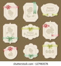 Set of Easter labels, tags with bows and ribbons.