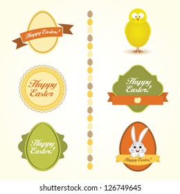 Set of easter labels and vector element with retro vintage styled design