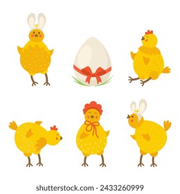 Set of Easter little chickens on a white background. Vector illustration in flat cartoon style.